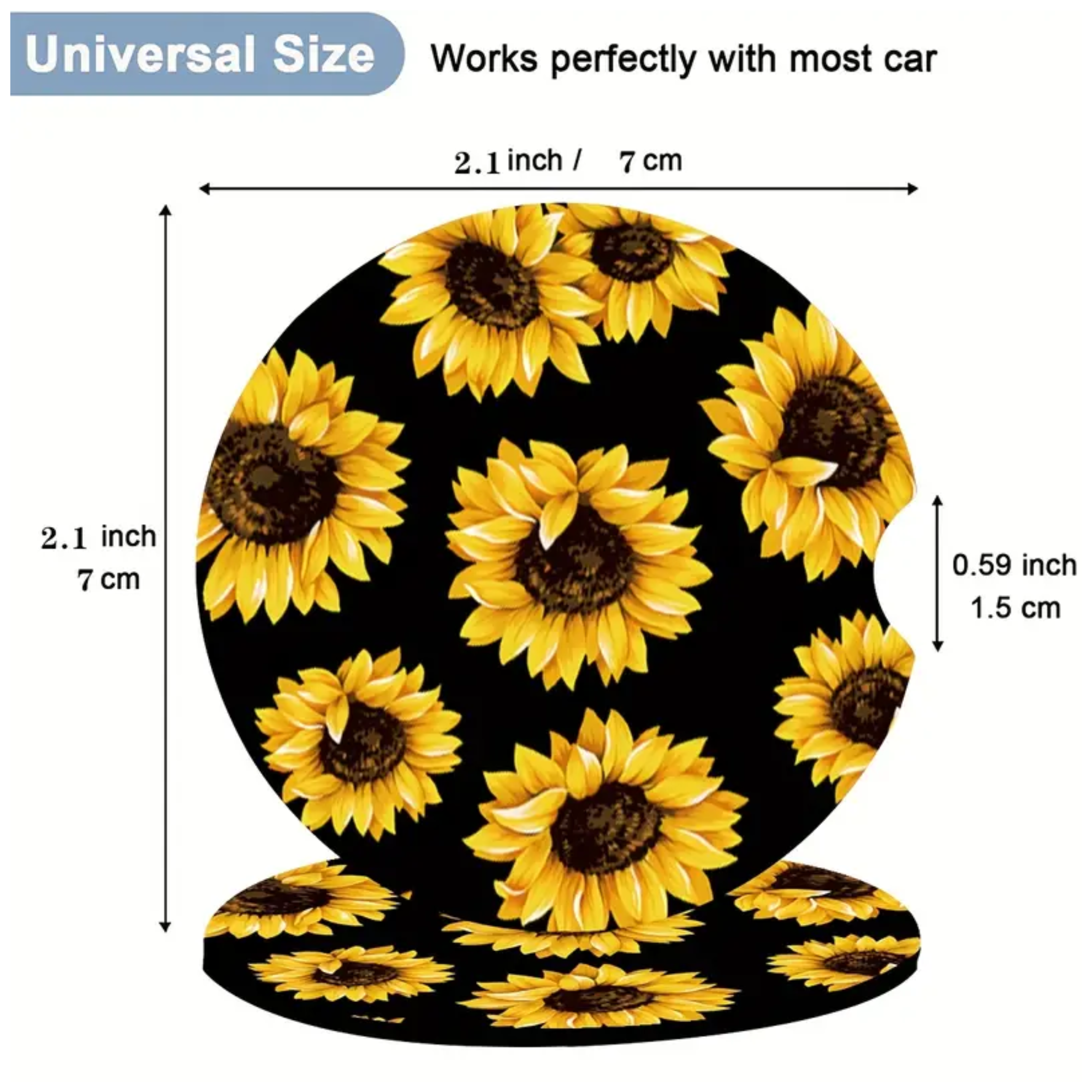 Sunflower Cup Coaster For Car SUVs Trucks, 2 Pack Cup Holder Coasters, Car  Interior Accessories (4 Coasters Total) Sunflower Cup Coasters 
